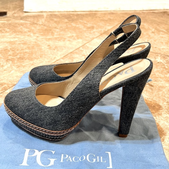 Paco Gil-Denim Platform Sling Back High Heel Pumps+Dust Bag-Sz 39 - Picture 3 of 7